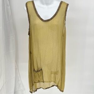 Cynthia Ashby Womens Sheer Green Silk Tulle Dress Size S Sleeveless Pockets